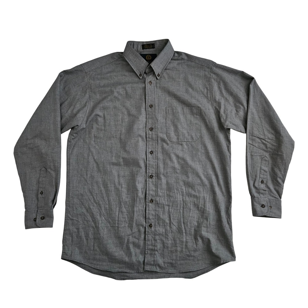 Viyella (Men's‎ Large) Traditional Fit Button Down Shirt Solid Gray Wool Blend